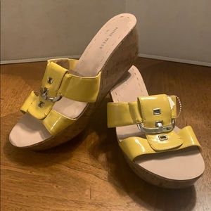 Nine West Yellow Buckle Wedge Mules NWT
